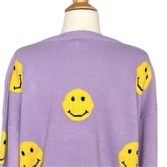 GREY LAB Smiley Face Pullover Sweater Novelty Retro 70s Lavender Size XL - Picture 10 of 16